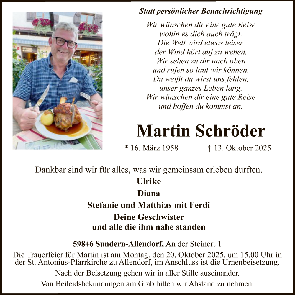  Traueranzeige für Martin Schröder vom 18.10.2025 aus HASK