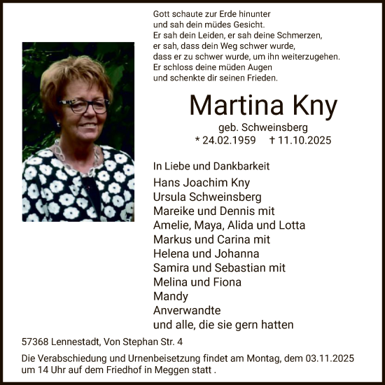 Traueranzeige von Martina Kny von HASK