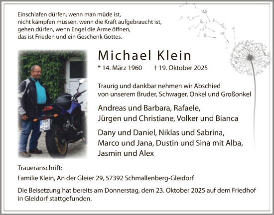 Traueranzeige von Michael Klein von HASK