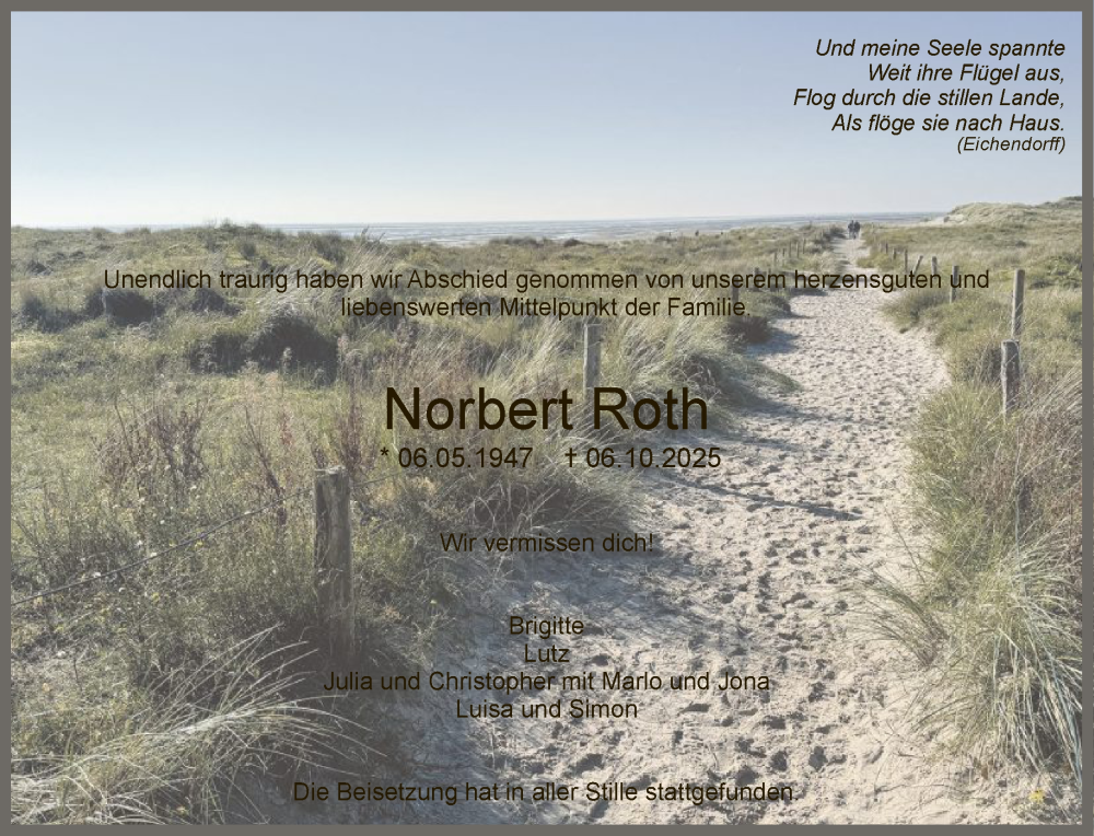  Traueranzeige für Norbert Roth vom 22.10.2025 aus HALN