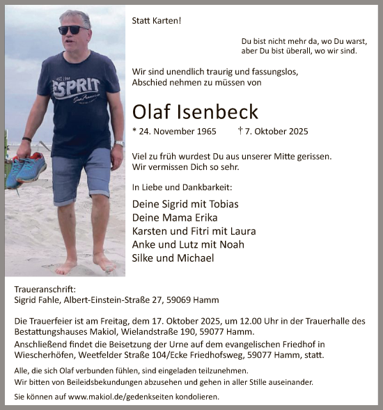 Traueranzeige von Olaf Isenbeck von HAWA