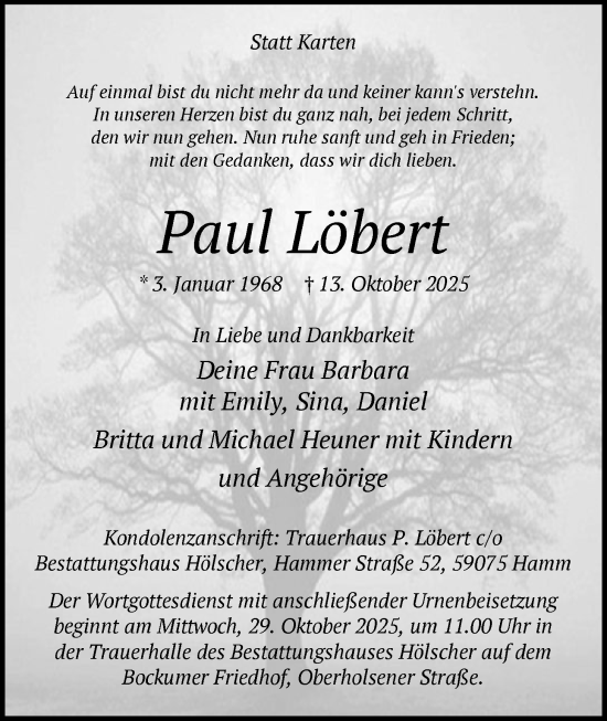 Traueranzeige von Paul Löbert von HAWA