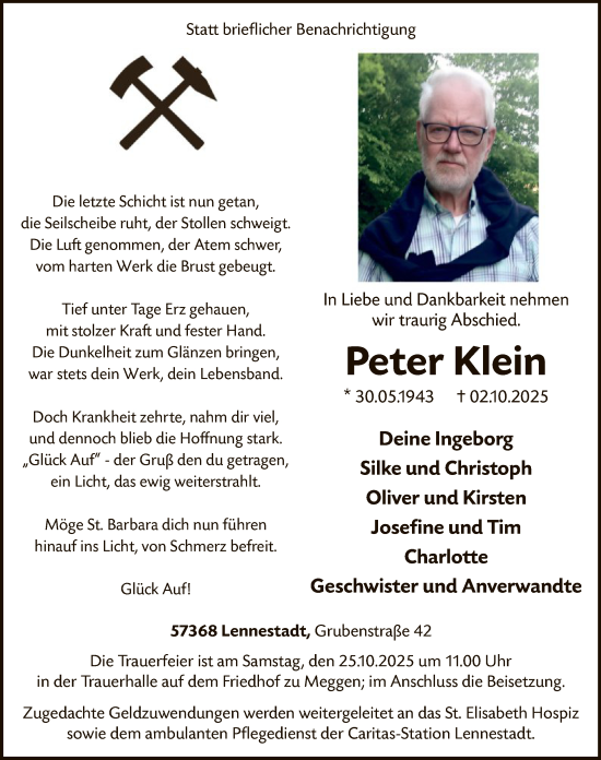 Traueranzeige von Peter Klein von HASK