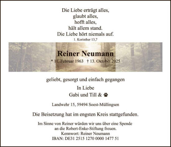 Traueranzeige von Reiner Neumann von HASO