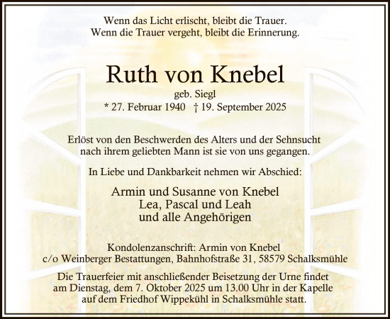 Traueranzeige von Ruth von Knebel von HALN