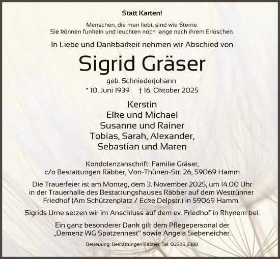 Traueranzeige von Sigrid Gräser von HAWA