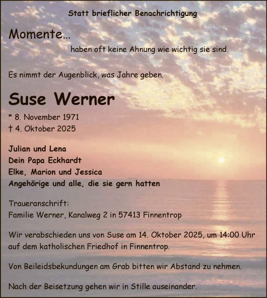 Traueranzeige von Suse Werner von HASK