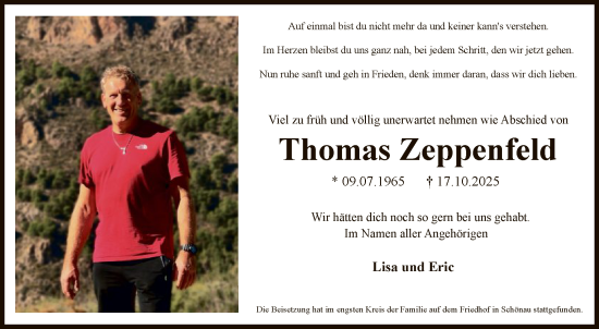 Traueranzeige von Thomas Zeppenfeld von HASK