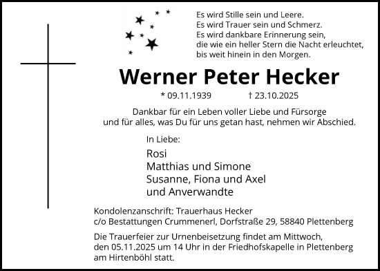 Traueranzeige von Werner Peter Hecker von HALN