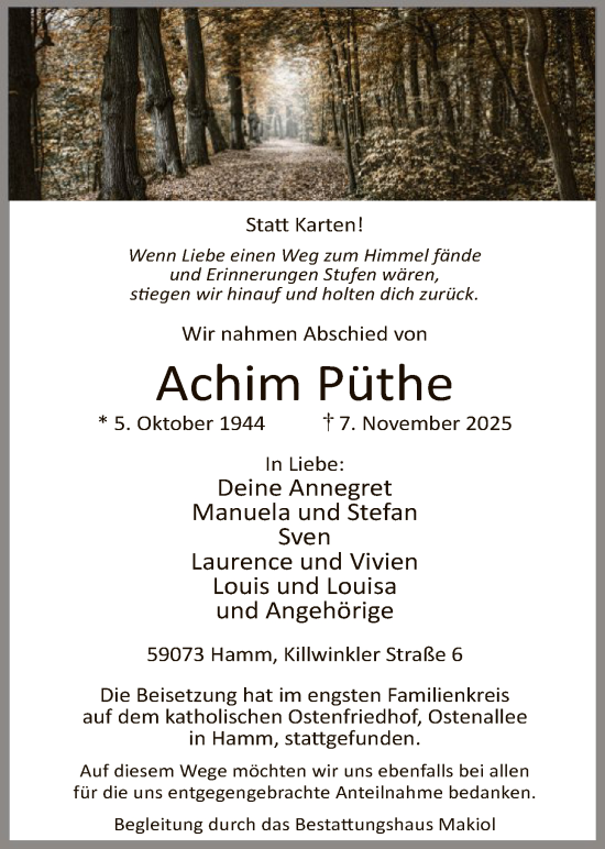 Traueranzeige von Achim Püthe von HAWA