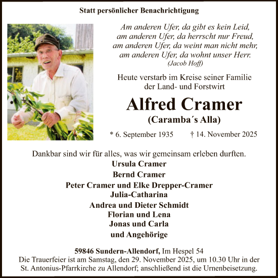 Traueranzeige von Alfred Cramer von HASK