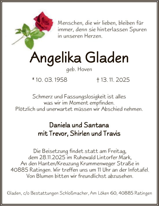 Traueranzeige von Angelika Gladen von HASK