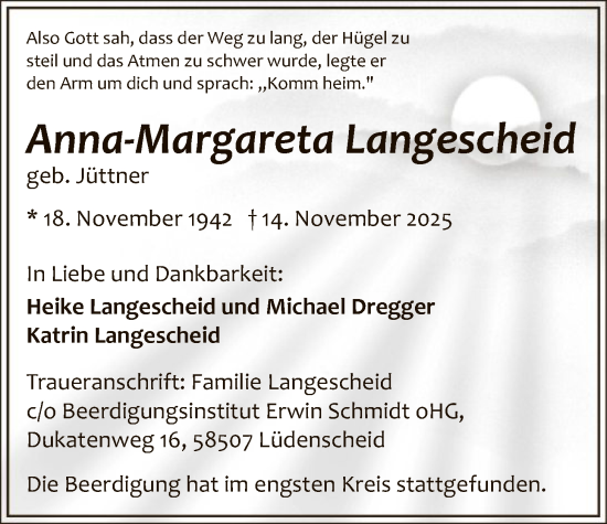 Traueranzeige von Anna-Margareta Langescheid von HALN