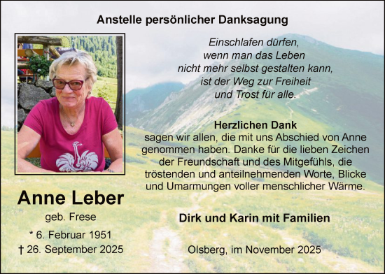 Traueranzeige von Anne Leber von HASK