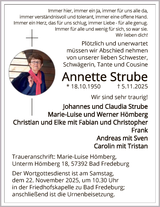Traueranzeige von Annette Strube von HASK