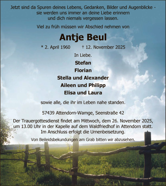 Traueranzeige von Antje Beul von HASK