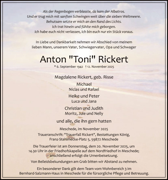Traueranzeige von Anton Rickert von HASK