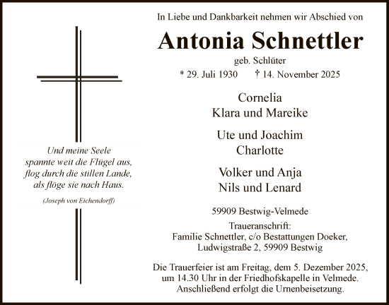 Traueranzeige von Antonia Schnettler von HASK