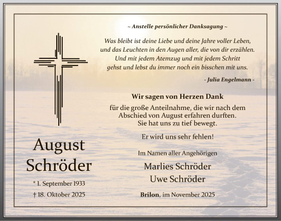 Traueranzeige von August Schröder von HASK