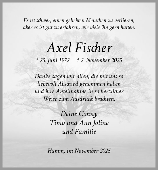 Traueranzeige von Axel Fischer von HAWA