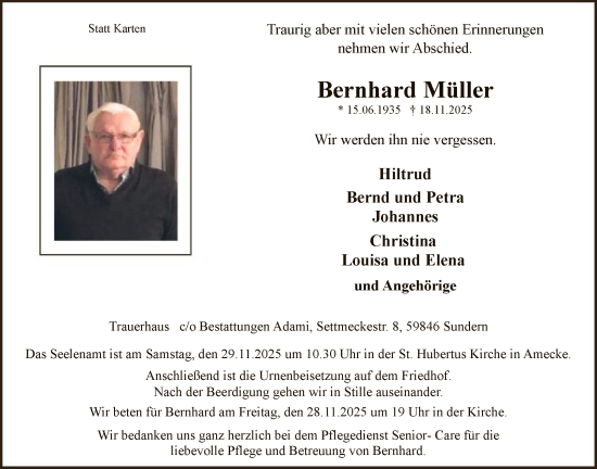 Traueranzeige von Bernhard Müller von HASK