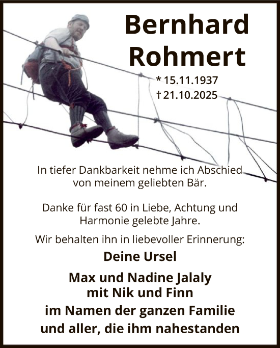 Traueranzeige von Bernhard Rohmert von HALN