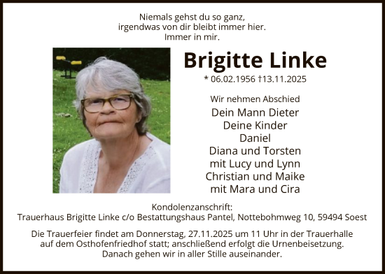 Traueranzeige von Brigitte Linke von HASO