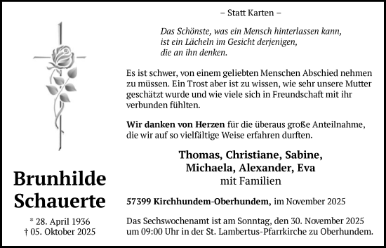 Traueranzeige von Brunhilde Schauerte von HASK