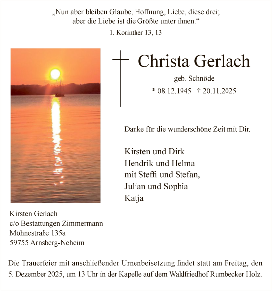 Traueranzeige von Christa Gerlach von HASK