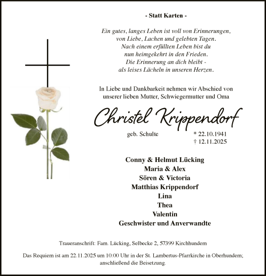 Traueranzeige von Christel Krippendorf von HASK