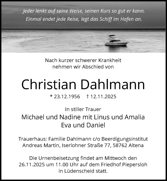 Traueranzeige von Christian Dahlmann von HALN