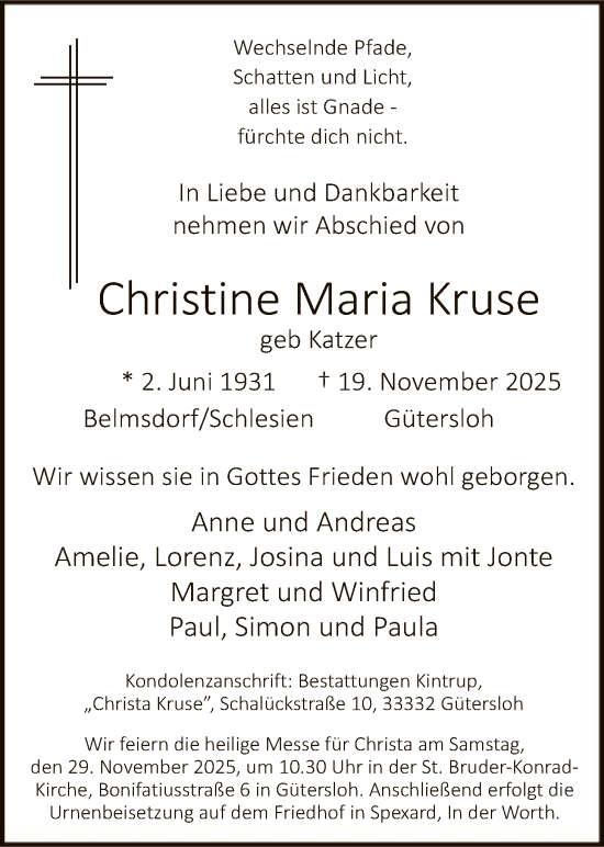 Traueranzeige von Christine Maria Kruse von HASO