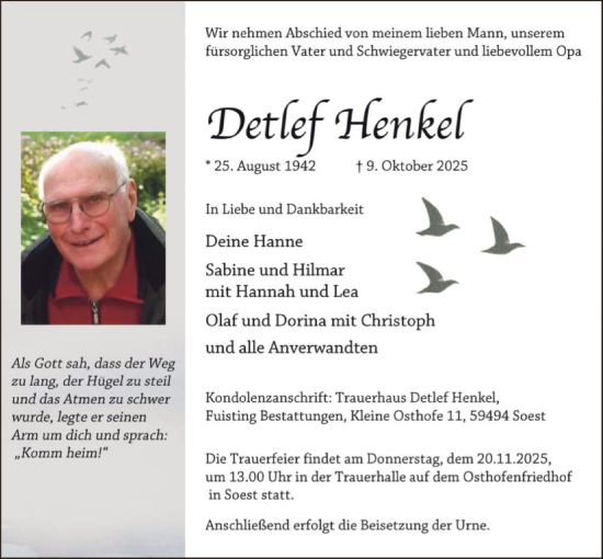 Traueranzeige von Detlef Henkel von HASO