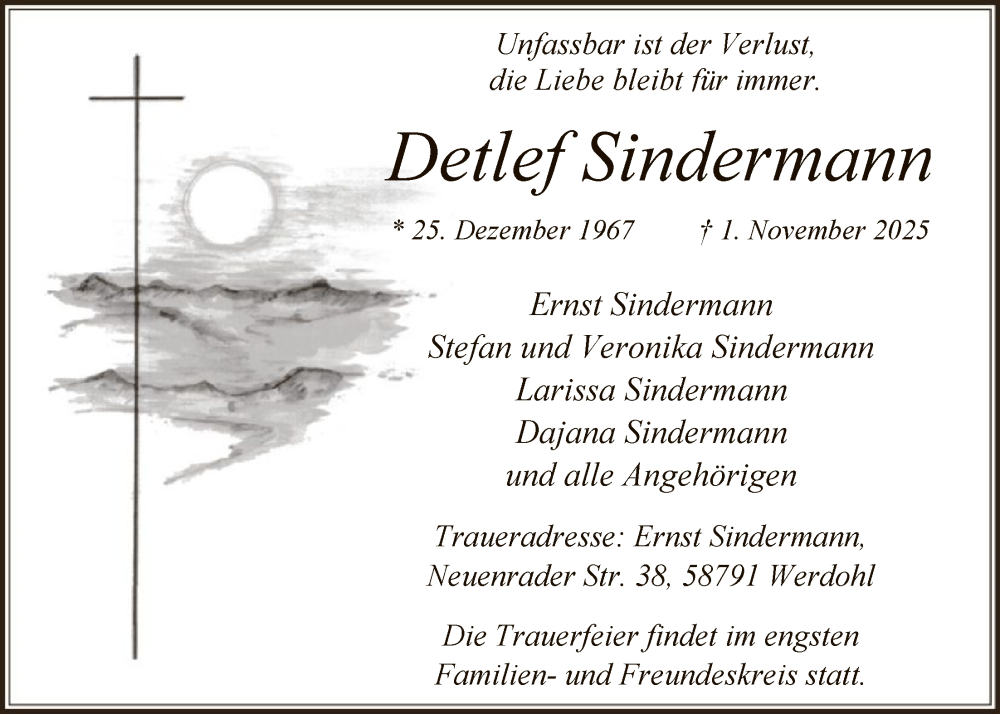  Traueranzeige für Detlef Sindermann vom 08.11.2025 aus HALN