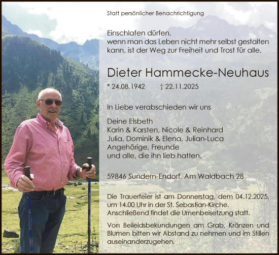 Traueranzeige von Dieter Hammecke-Neuhaus von HASK