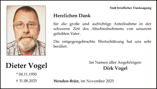 Traueranzeige von Dieter Vogel von HASK