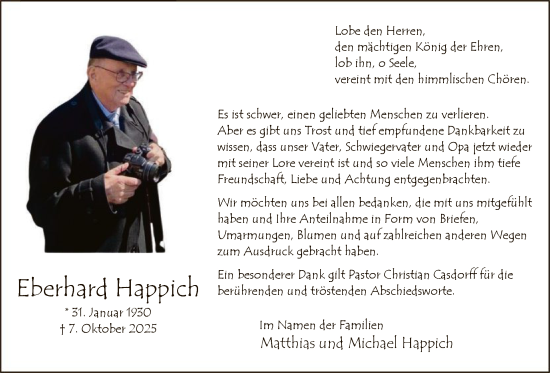 Traueranzeige von Eberhard Happich von HASO