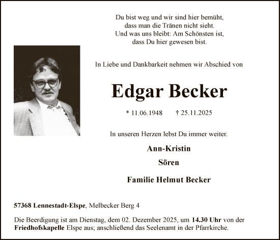 Traueranzeige von Edgar Becker von HASK