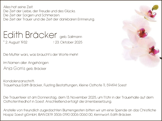 Traueranzeige von Edith Bräcker von HASO