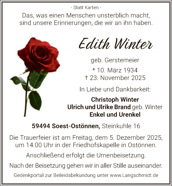 Traueranzeige von Edith Winter von HASO