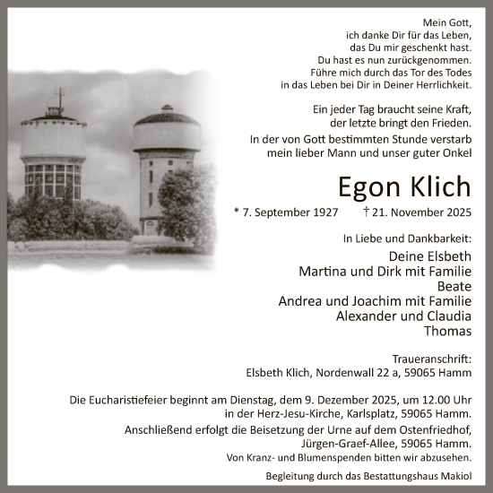 Traueranzeige von Egon Klich von HAWA