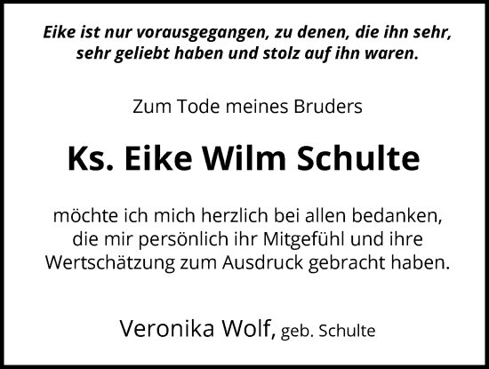 Traueranzeige von Eike Wilm Schulte von HALN