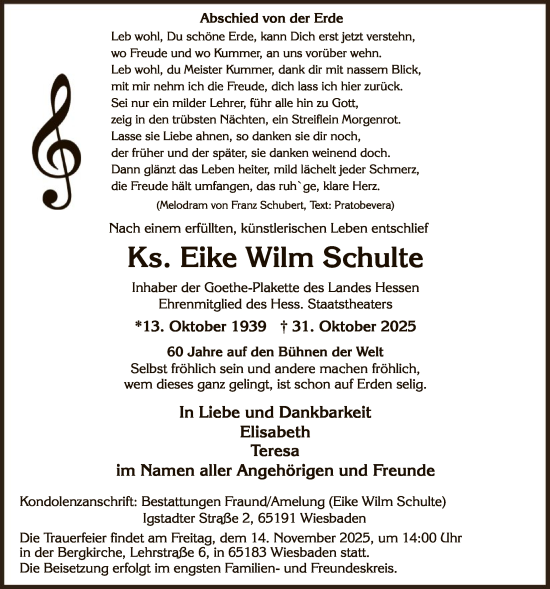 Traueranzeige von Eike Wilm Schulte von HALN