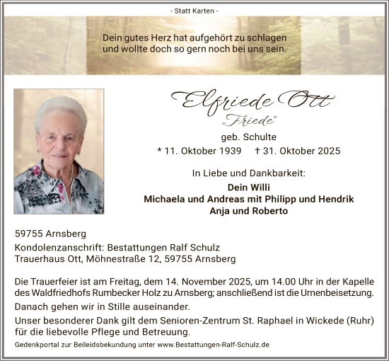 Traueranzeige von Elfriede Ott von HASK