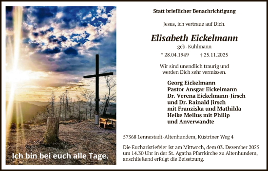 Traueranzeige von Elisabeth Eickelmann von HASK