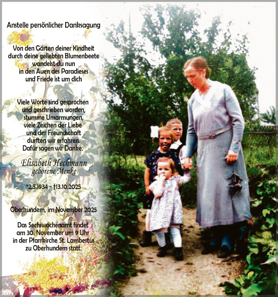Traueranzeige von Elisabeth Hechmann von HASK