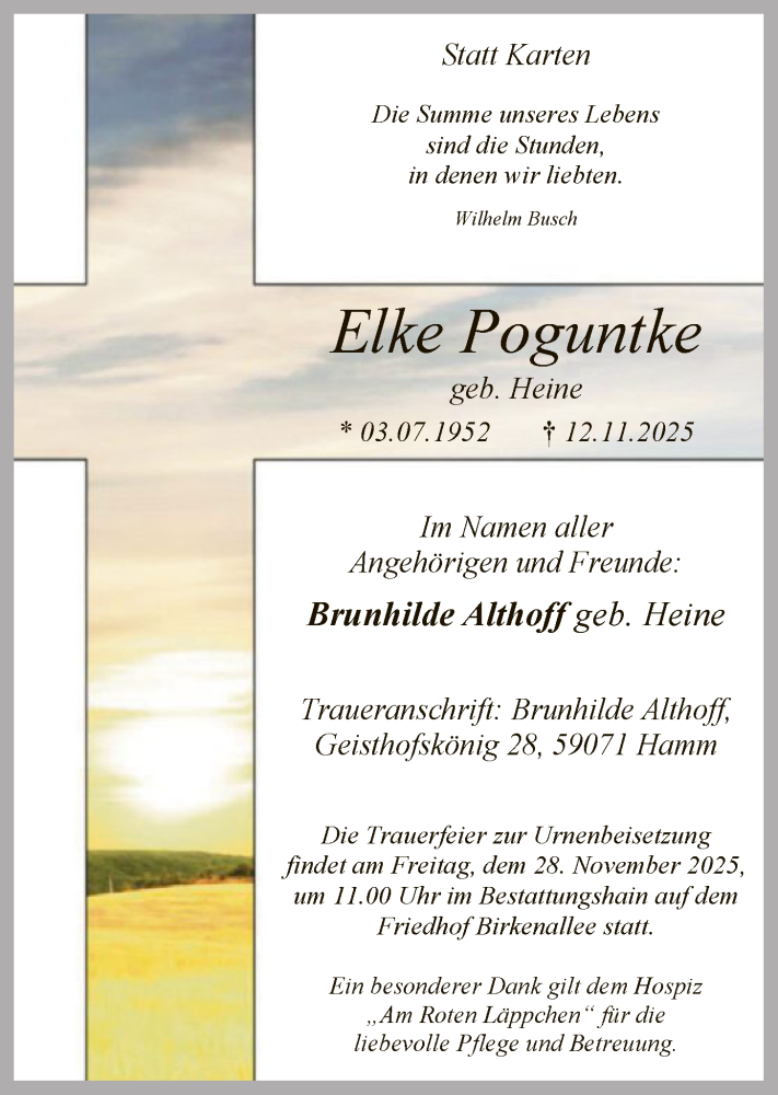  Traueranzeige für Elke Poguntke vom 22.11.2025 aus HAWA