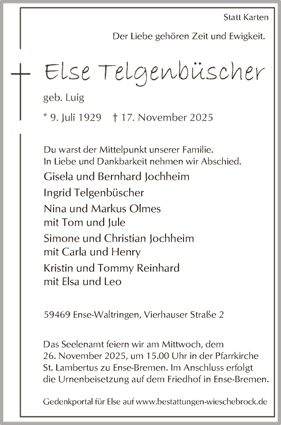Traueranzeige von Else Telgenbüscher von HASO