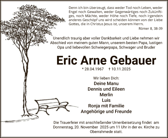 Traueranzeige von Eric Arne Gebauer von HALN