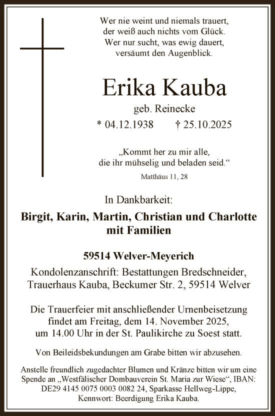 Traueranzeige von Erika Kauba von HASO